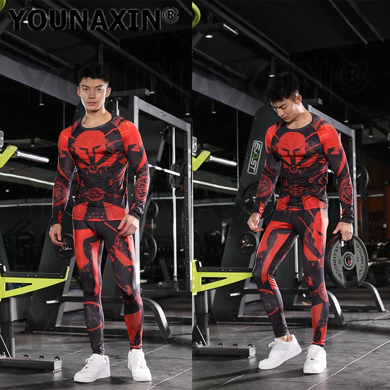 Men Big Size T-shirts Trouser Running Clothes Sportswear Set Tights Compression Fitness Training Quick Dry S M L XL 2XL 3XL 4XL