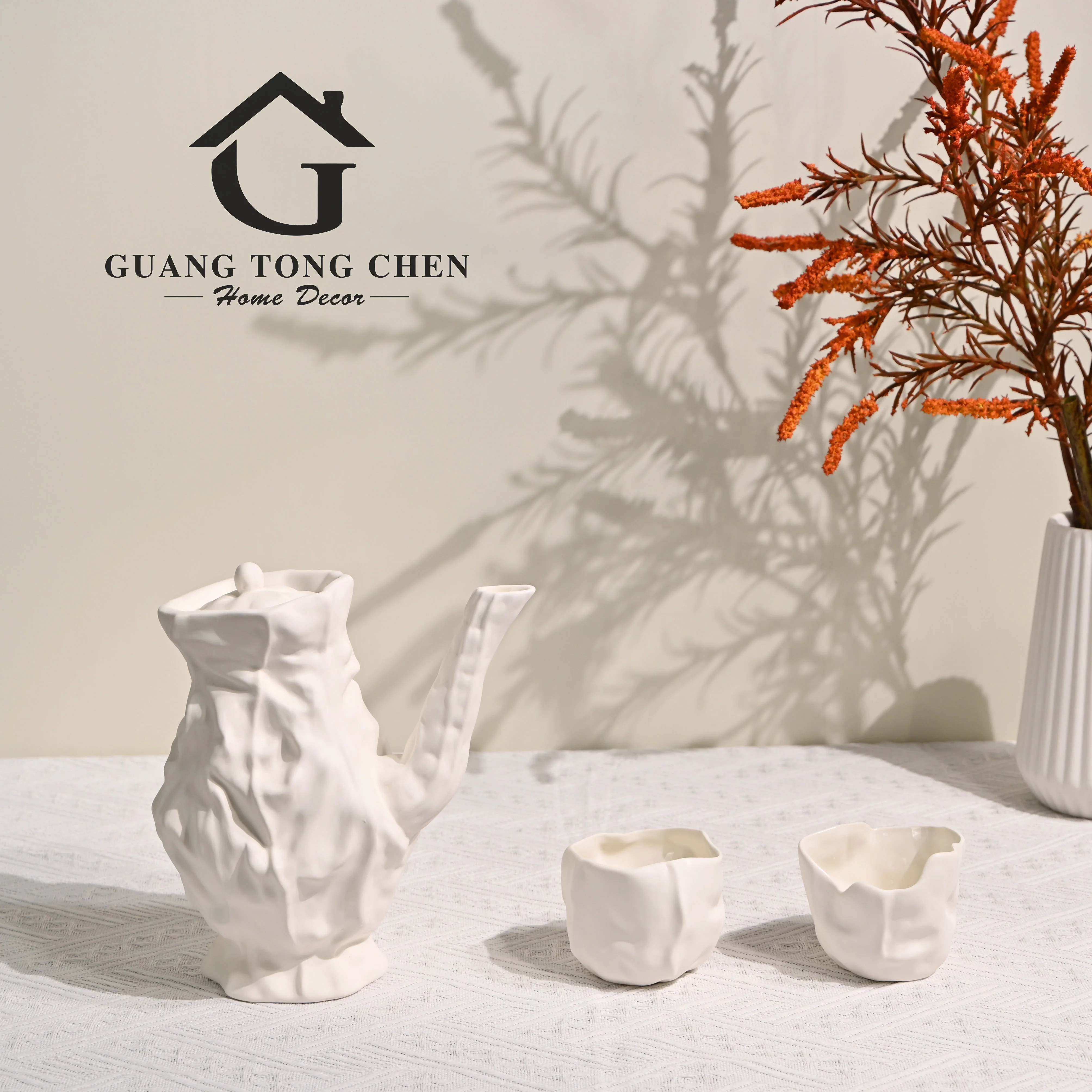 

Новый дизайн: современные скандинавские декоративные чайные наборы из белой керамики с нерегулярной геометрией