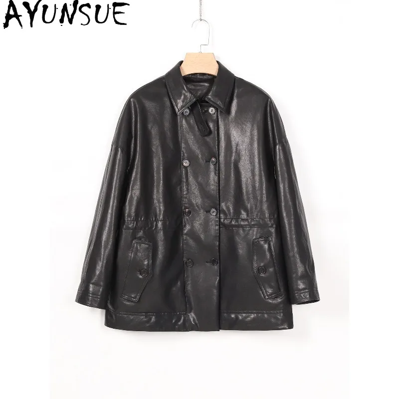 AYUNSUE Real Leather Down Jackets for Woman 2026 Mid-length Women Winter Coat Sheepskin Warm Loose Jacket Woman Кожаная Куртка