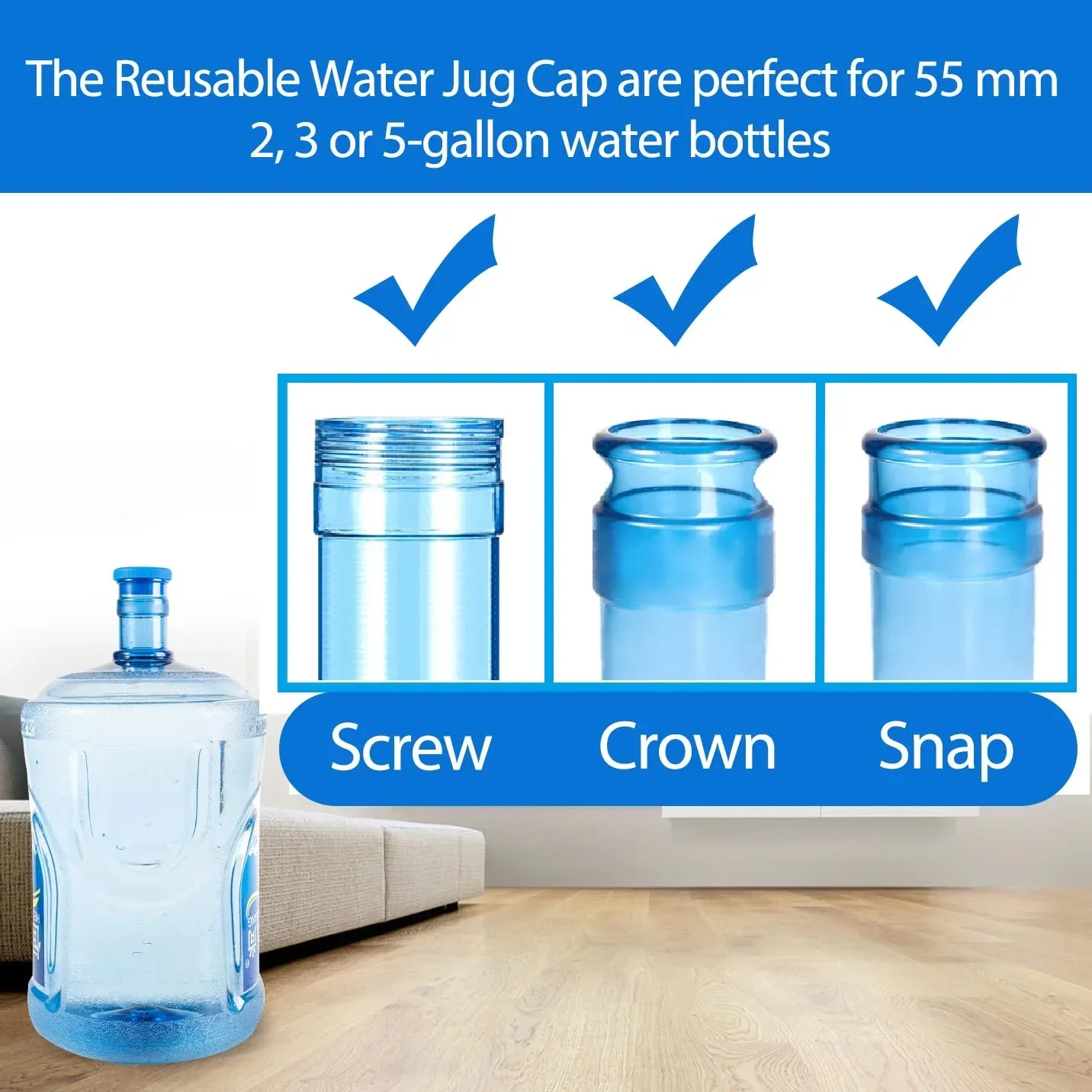 Food Grade 3 5 Gallon Water Jug Cap Silicone Spill Resistant Reusable Replacement Cap Fits 55mm Bottle