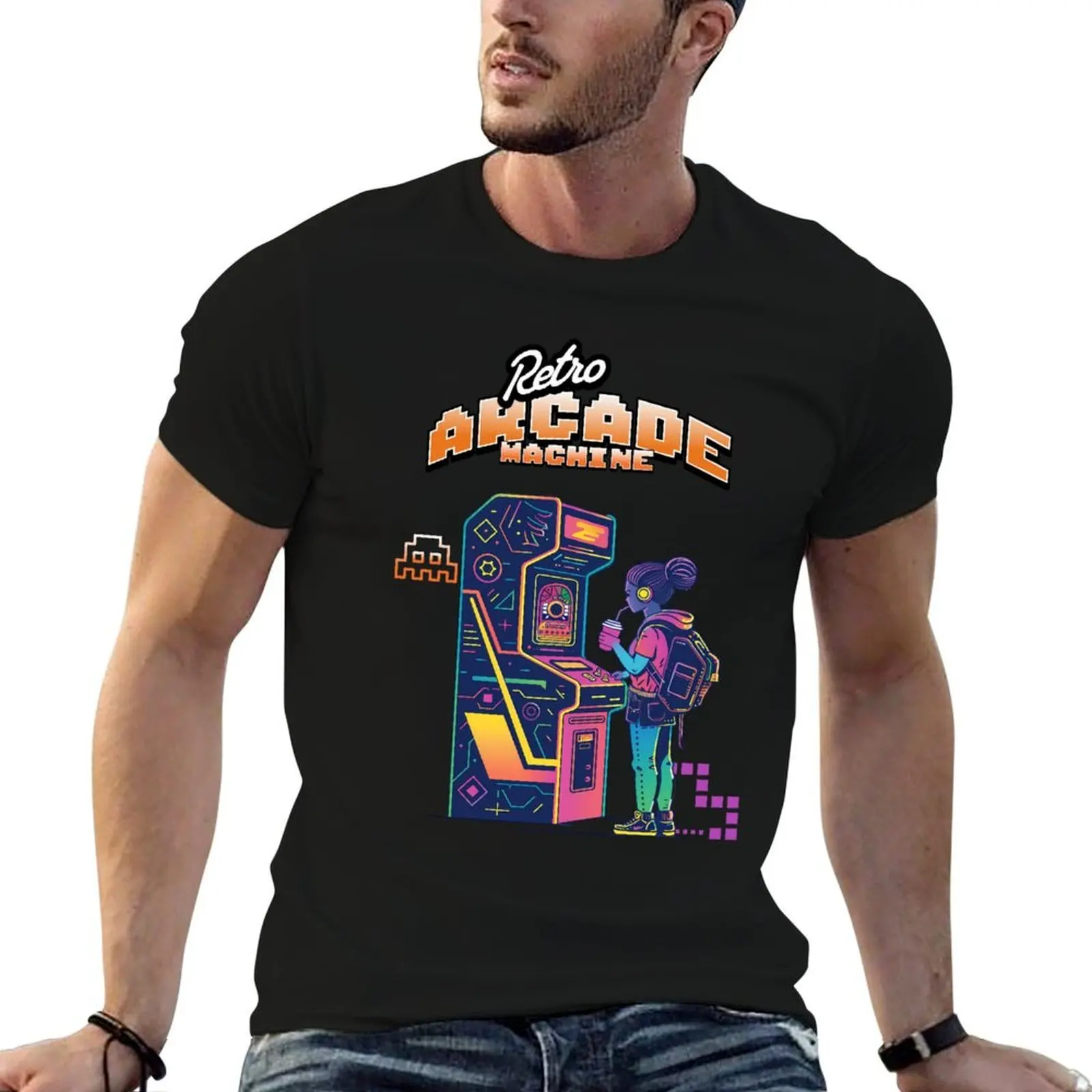 A Walk Down Memory Lane: Relive the Golden Age of Arcade in Digital Art T-Shirt blanks aesthetic clothes mens tall t shirts