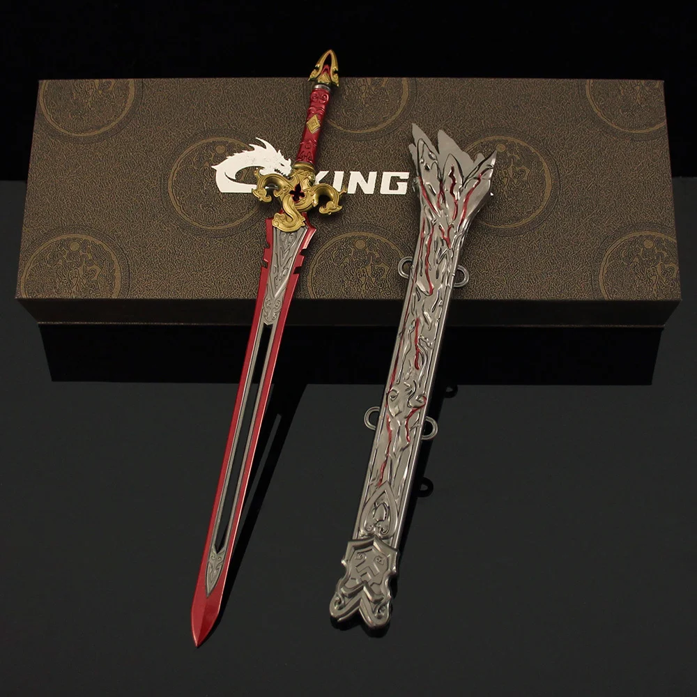 30cm naraka: periféricos de jogo bladepoint espada de céu vermelho com bainha arma de metal completa modelo caixa de presente ornamentos de brinquedo colecionável