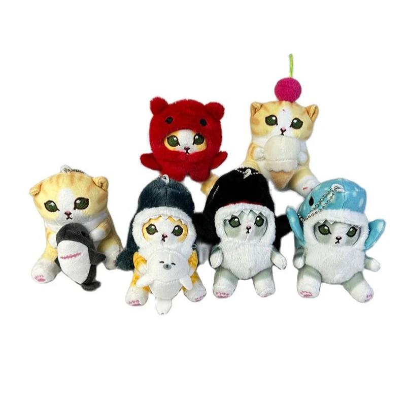 Wholesale 24pcs/lot 10cm Cute Shark Cat Stuffed Plush TOys Kerying Animal Cat key Chain Small Pendants for Children Gift