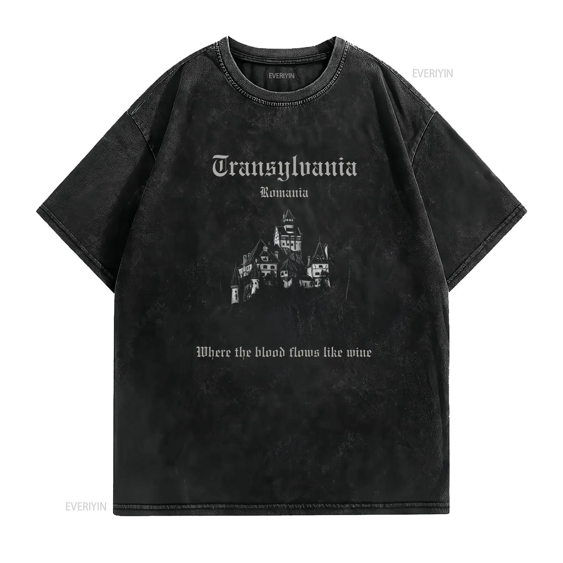 Transylvania Castle Bran Dracula Travel T Shirt Goth  vintage Washed Slightly streetwear Top For Everyday Wear Stretched Unisex