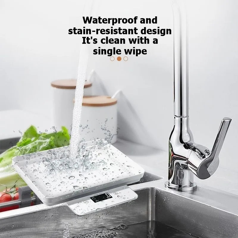 

【СКИДКА】Цифровые кухонные весы с белой стеклянной поверхностью и ЖК-дисплеем, включая приложение для управления