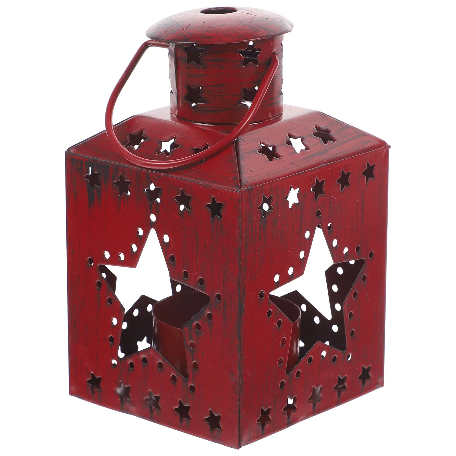 Vintage โลหะม้าโคมไฟคริสต์มาสผู้ถือแปรงสีแดง Gold Star Home Decor เหล็ก Tealight Stand Party nament เตาผิง