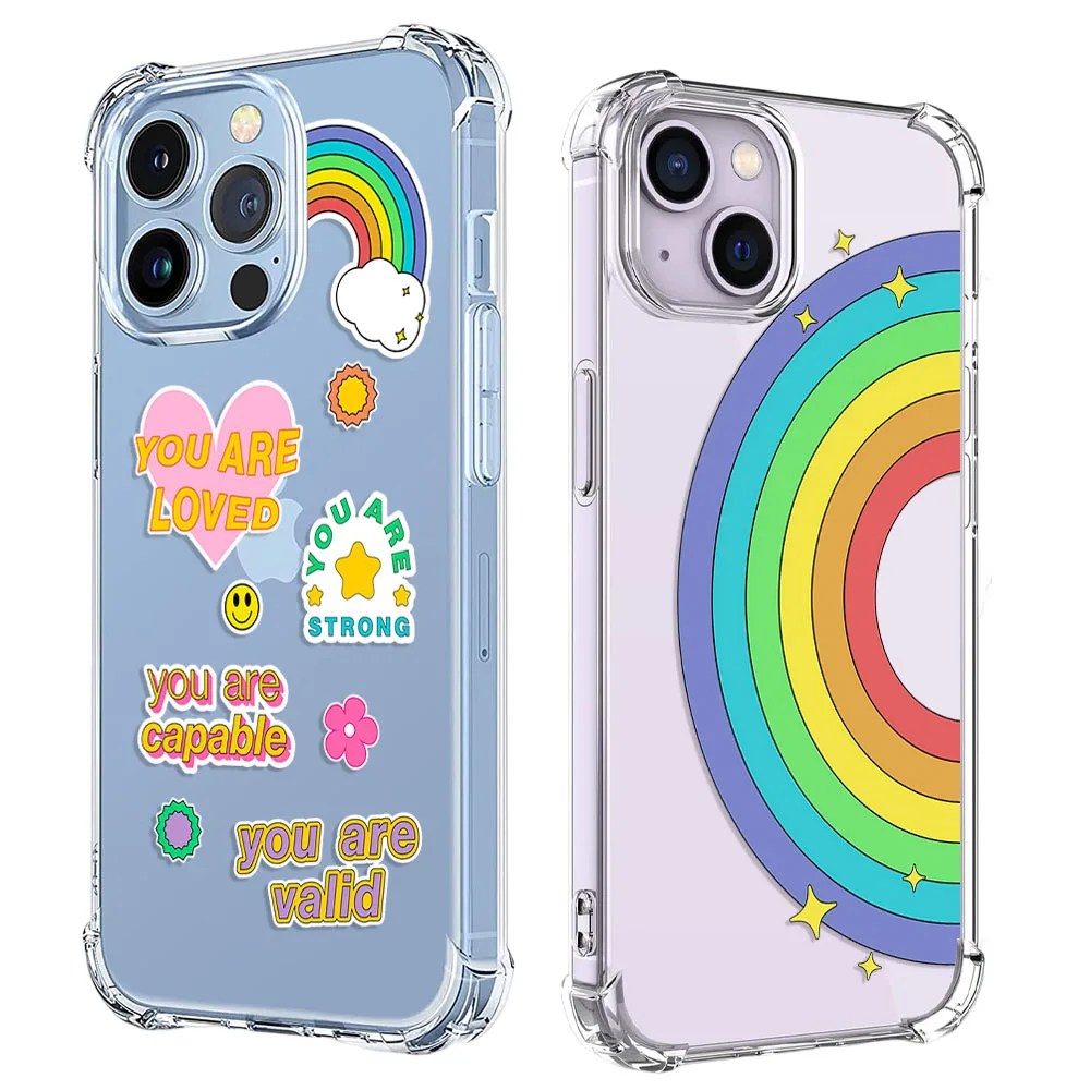 Fashion Rainbow Cloud Word Slogan Case For Samsung Galaxy A25 A13 A23 A33 A53 A73 Shockproof Transparent TPU Back Cover