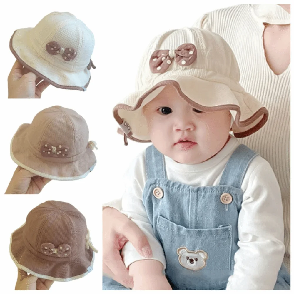 

Lightweight Ruffle Bows Baby Bucket Hat Cute Breathable Toddler Basin Cap INS Soft Brim Fisherman Hat Boys Girls