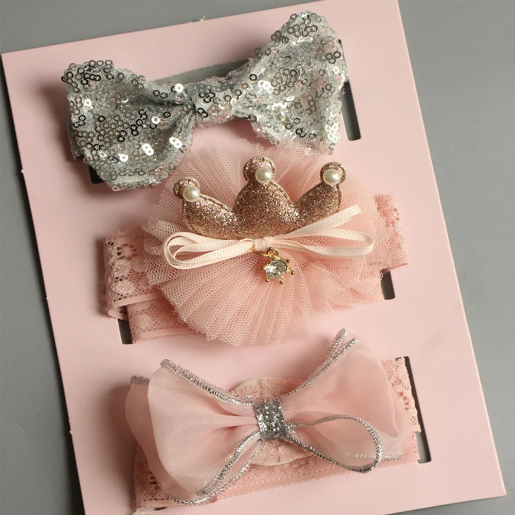 

3Pcs Baby Hair Band Bowknot Crown Headdress Soft Anti-Slip Headwraps for Infant 18 Months Hair Accessories Set
