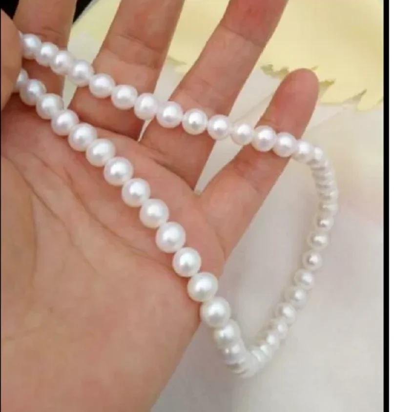 18 Inch AAA+ Japanese Akoya 7-8mm 9-8mm Nanhai White Pearl Necklace 14kp Gold