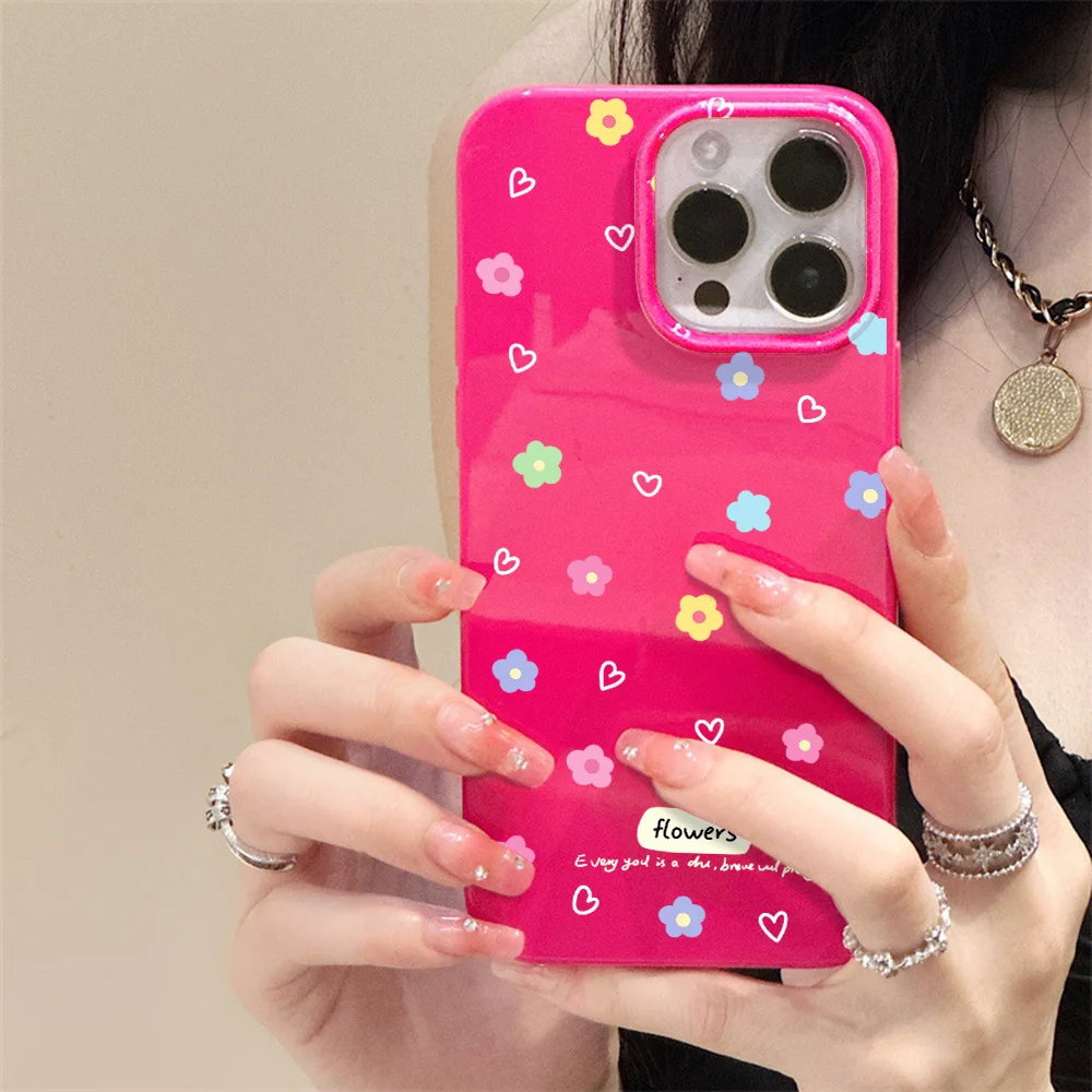 Flowers Gloss Black Phone Case For iPhone 11 Case iPhone 12 13 14 15 Pro Max 7 8 Plus X XR XS Max SE2 Shockproof Soft TPU Cover