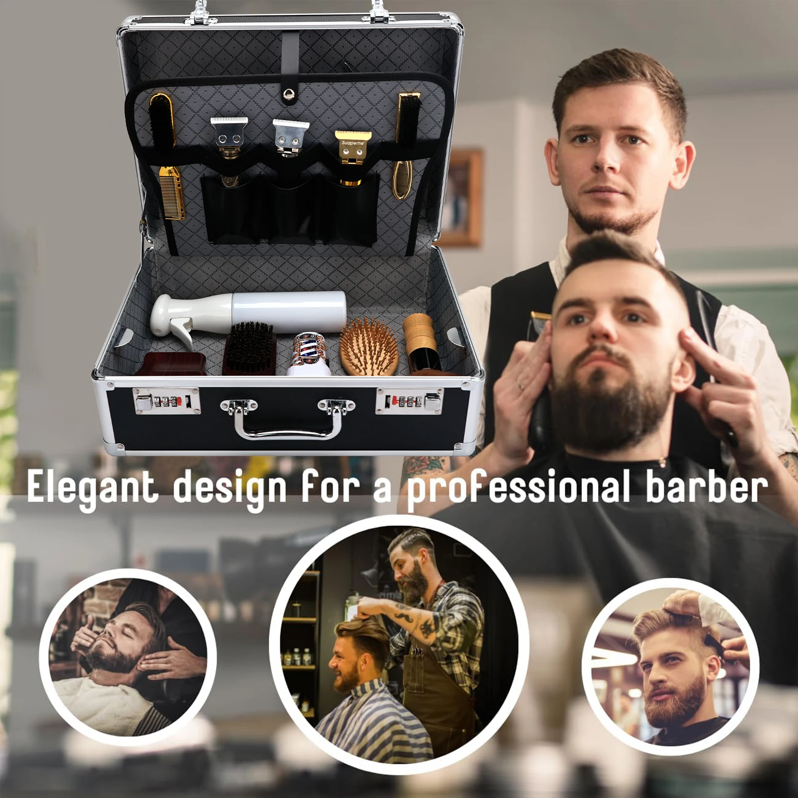 Barber Hairdressing Toolbox Makeup Storage Case Curling Salon Rod Scissors Comb Password Box Tool Suitcase