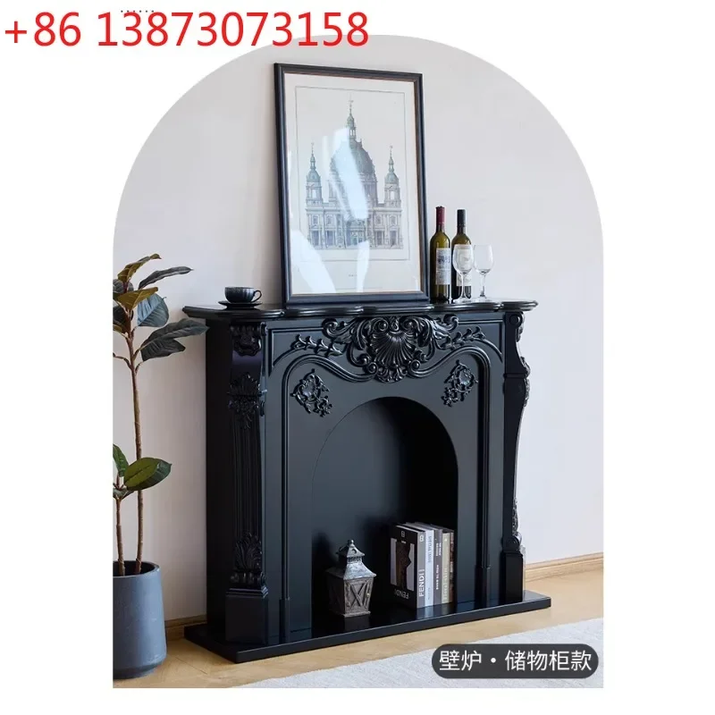 Wood Industry/French retro full solid wood carving flower fireplace cabinet simulation fire style fireplace decoration