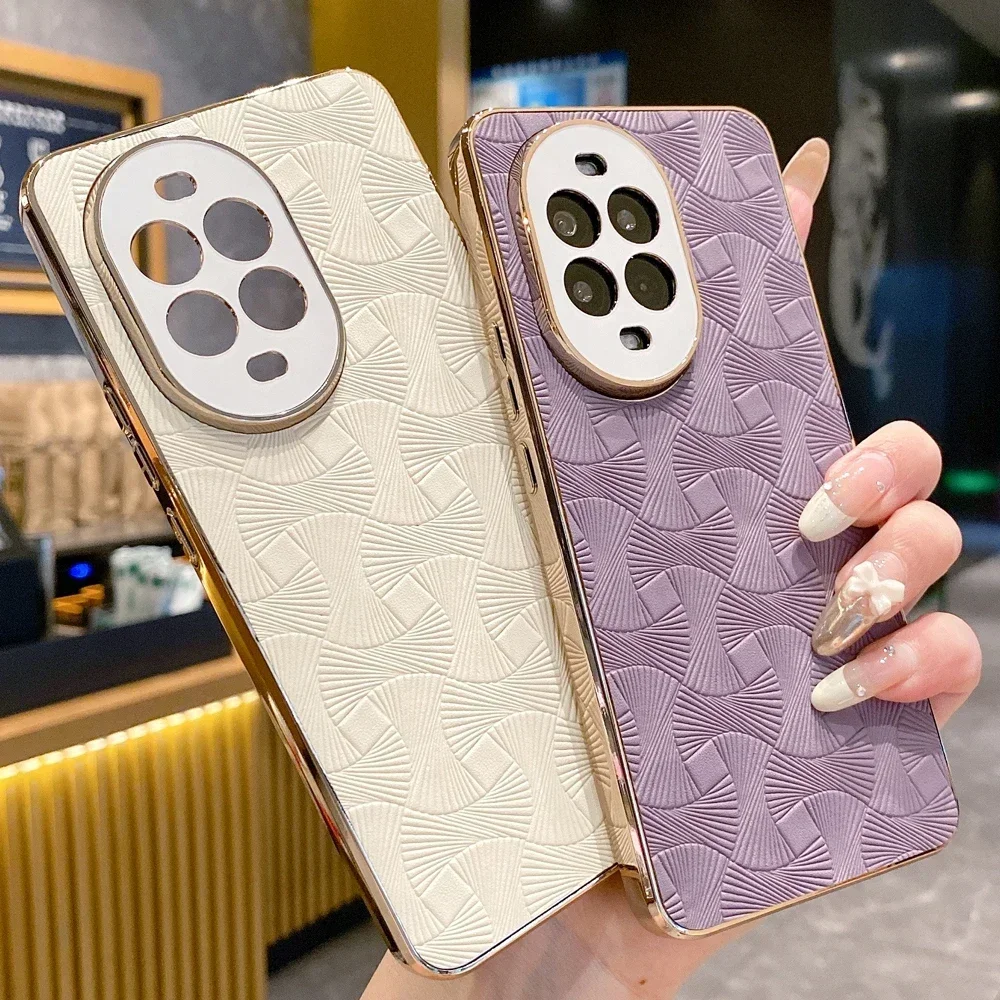 Funda de cuero chapada en oro de lujo, funda de teléfono dura con patrón de línea para Honor Magic 7 Lite 6 Pro 100 200 300 X50 GT PRO X60 PRO X60i