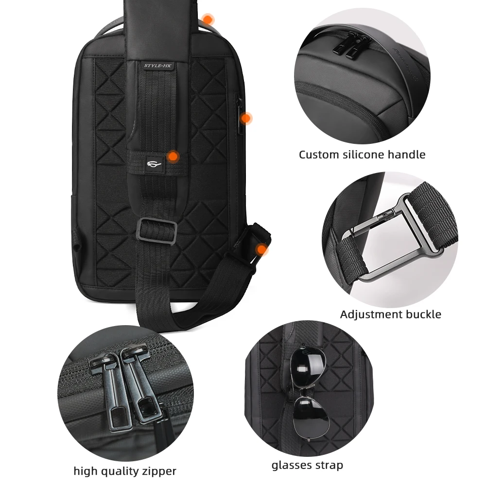 Heroic Knight Waterproof Casual ChestBag For Men Large Capacity Shoulder Bag Multifunction Anti-theft USB Charging Crossbody Bag