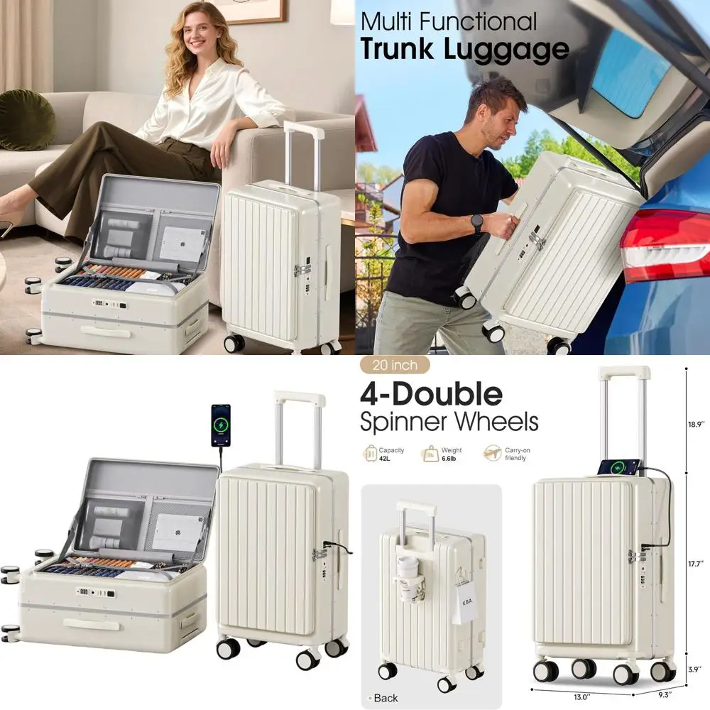 

Чемодан-спиннер с твердым корпусом, одобренный авиакомпанией 20, верхнее отверстие с алюминиевой рамой, 22x14x9, цвет слоновой кости