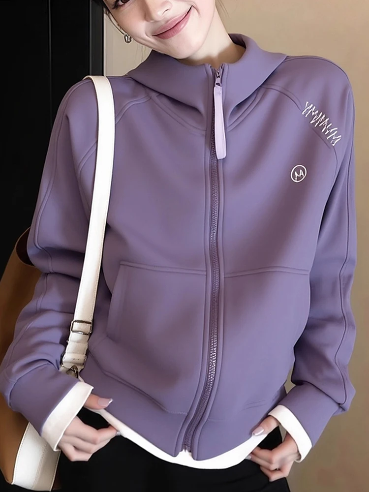 

Women's Hooded Zipper Sweatshirt Jacket Thickened Casual Open Cardigan Top Spring Autumn Loose Slimming Korean Style