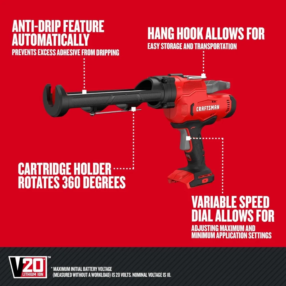 CRAFTSMAN V20 Caulk Gun, No Drip, Cordless, with anti-drip and variable speed, Tool Only