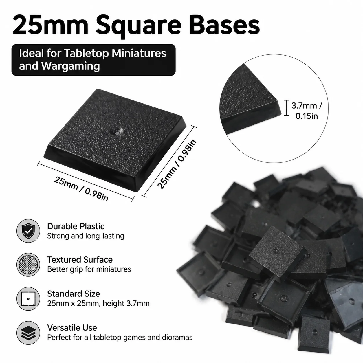 Bases cuadradas de 25 mm Base en miniatura y bases de modelo de juego de guerra para Warhamemr