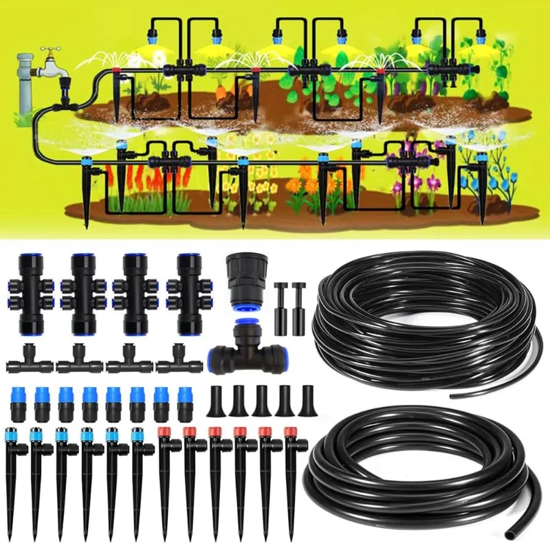 

124.6FT Quick Connector Drip Irrigation System Kits Automatic Garden Watering Sprinkler with 1/2 &1/4 inch Tubing Hose Patio Mis