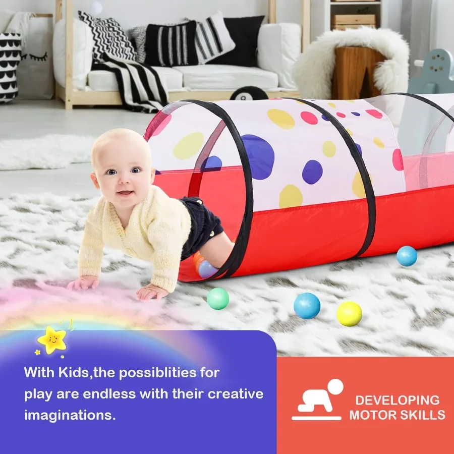 Tunnel pour les tout-petitsPup Up Play Tunnel Tente pour bébés ou chiens Jouets d'intérieur et d'extérieur pour jardin Playset Points rouges Play Tunne