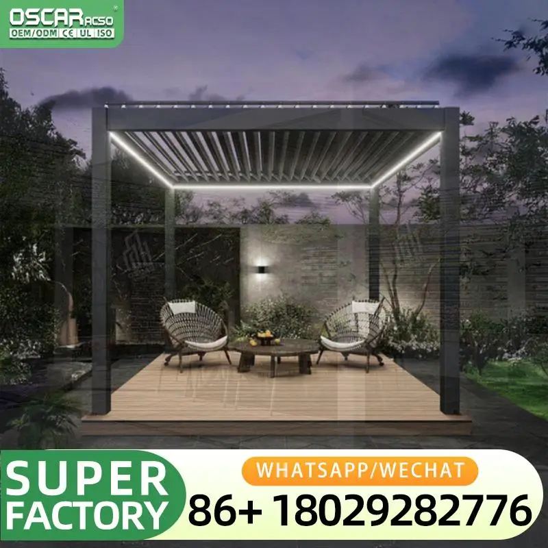 Outdoor Aluminum Bioclimatic Cover Louvered Structure for Restaurant BBQ Backyard pergola