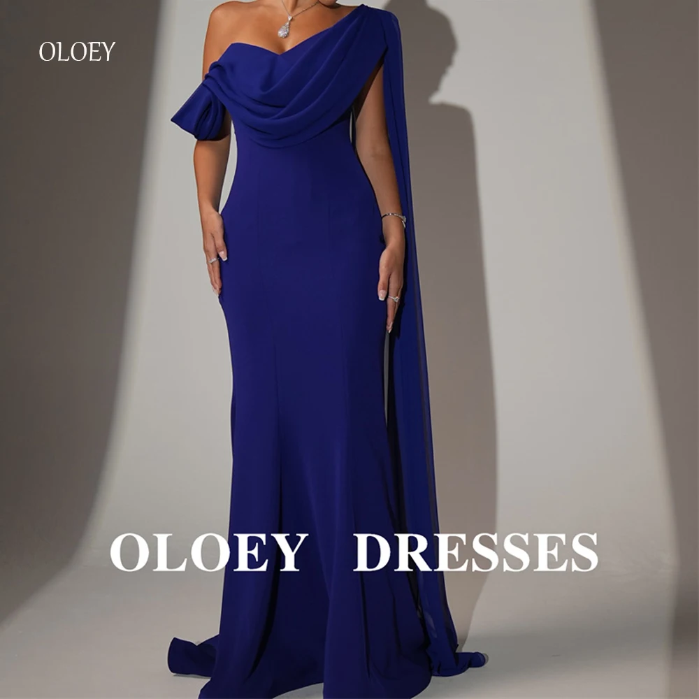 

OLOEY Vintage Blue Women Formal Evening Dresses Mermaid Long Cape Sleeve Corset Back Matte Occasion Gowns Plus Size Customized