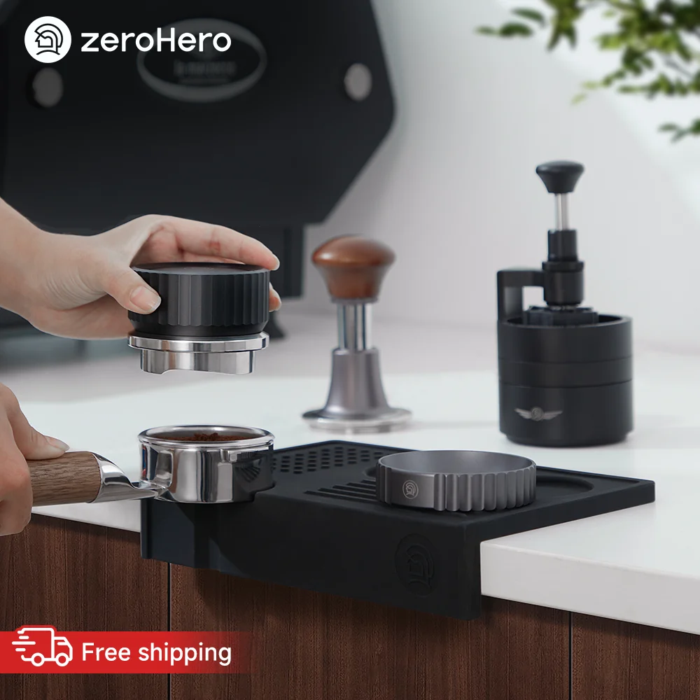 zeroHero Espresso Tamping Station 3-Piece Set 58mm with Tamper Distributor Knock Box for Home Barista Coffee Workbench Tool Kits