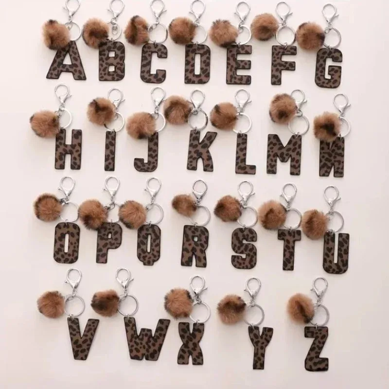 

A-Z Fashion Leopard Alphabet Artificial Leather Car Keychain Exquisite Letter Keyring Women Handbag Charms Accessories Gifts