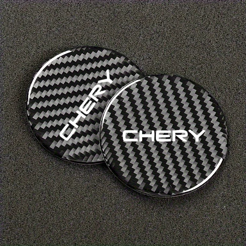 Chery car center console cup holder 2 pieces, circular carbon fiber texture coaster, vehicle accessories, interior upgrade