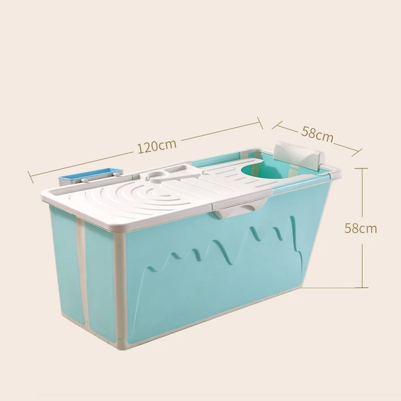 Cordial Shining 1.2M/40in Adult Whole Body Bath Tub Barrel Thickened Fold Plastic With Lid&Pillow Easy To Carry Home Bathtub