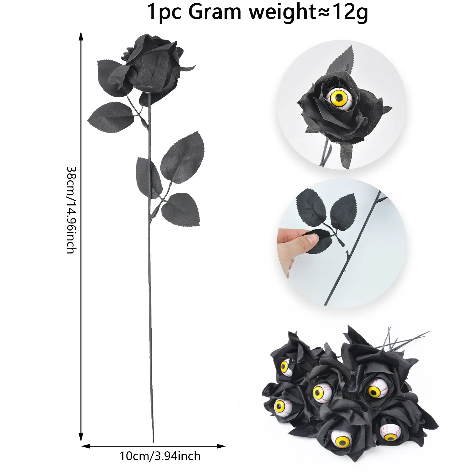 38 سنتيمتر الوردة السوداء الاصطناعية مع مقلة العين ورد صناعي الرعب هالوين الشر تأثيري لوازم زي اكسسوارات ديكور المنزل