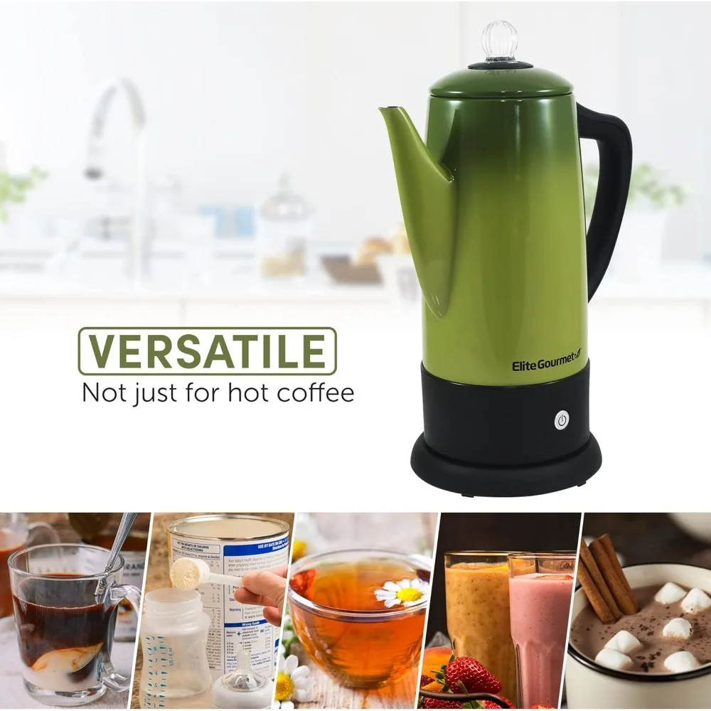 เครื่องต้มกาแฟไฟฟ้า Clear Brew Progress Knob ด้ามจับ Cool-Touch Cord-less Serve, 12-Cup, Retro Green.