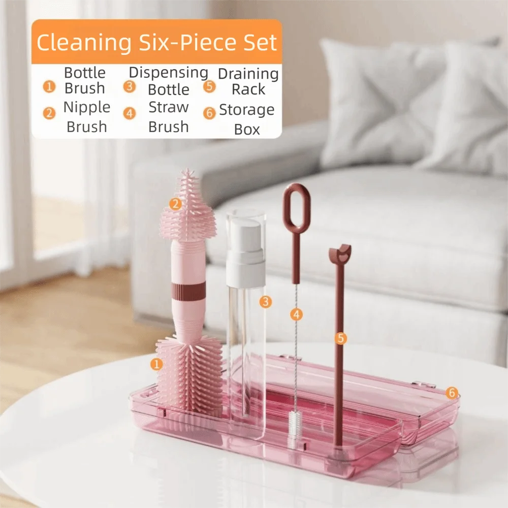 

Portable Bottle Cleaning Brush Set Compact Soft Bristles Nipple Straw Cleaner Kit BPA-Free Travel Size Bottle Brush Set