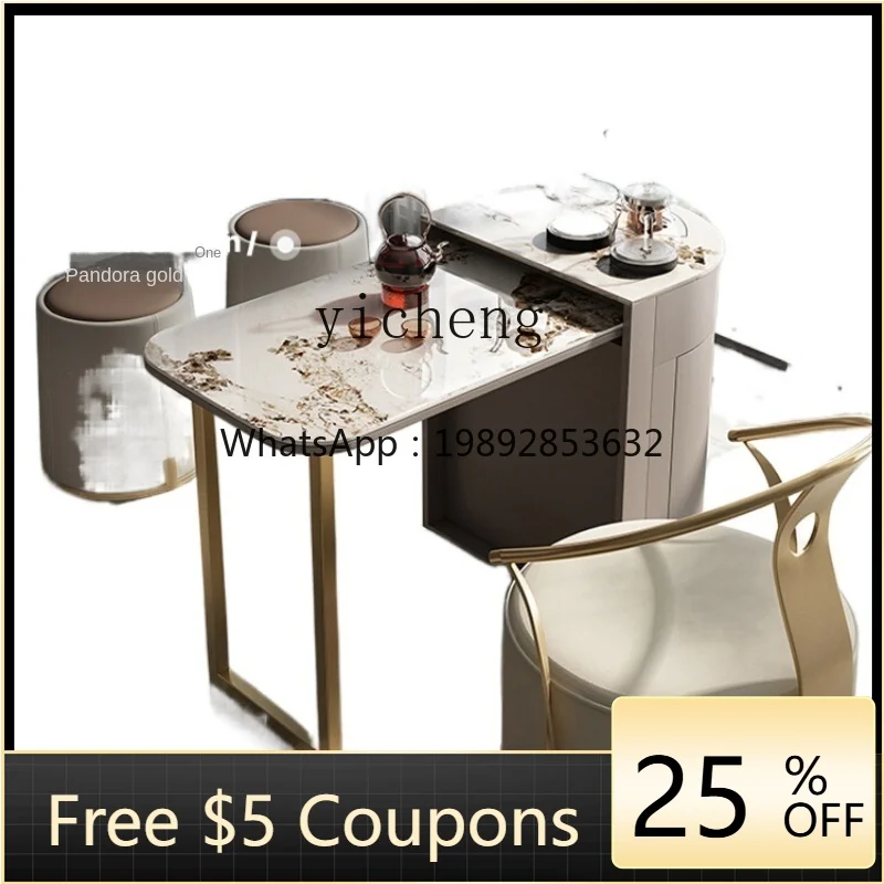 

ZZ XL High-End Coffee Table Foldable Mobile Integrated Home Kung Fu Light Luxury Stone Plate Tea Table