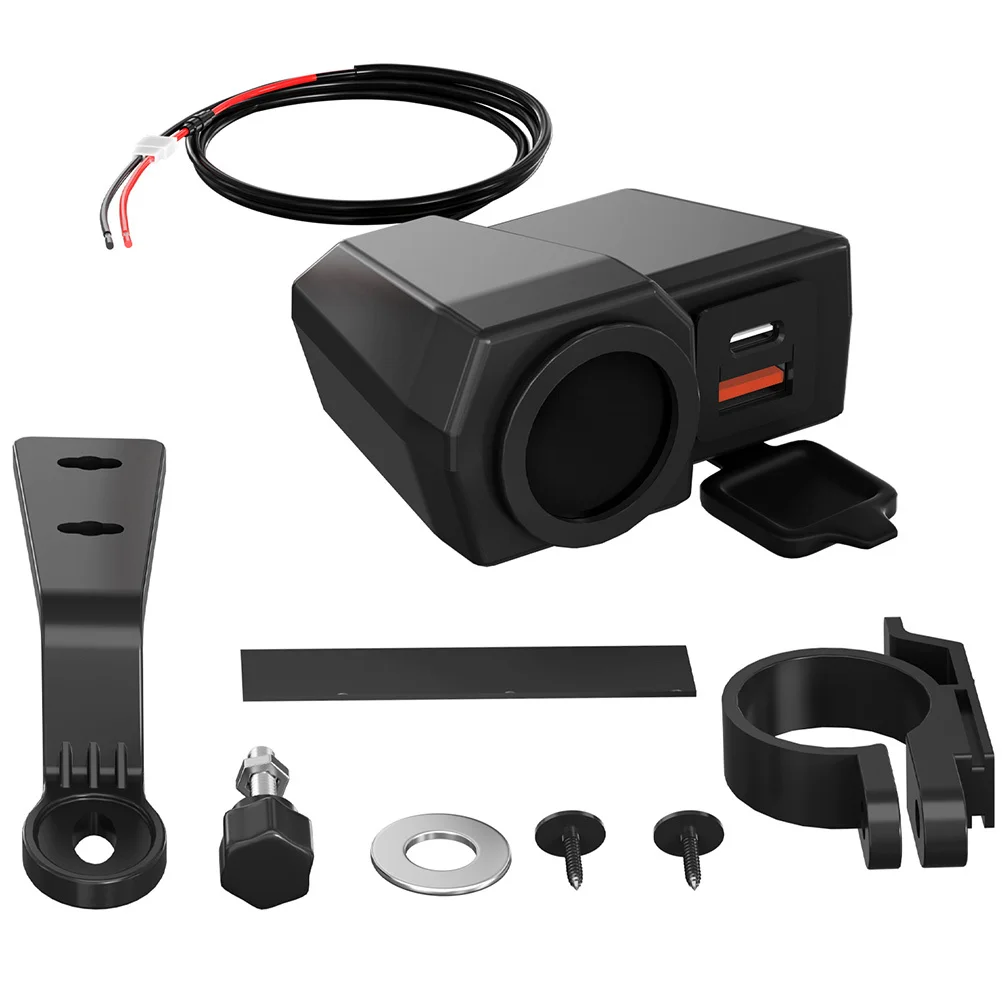 

Motorcycle 70Cm Cable Dual Usb Type-C Port With Voltmeter Thermometer Fast Charging For Motorbike Accessories Cigarette
