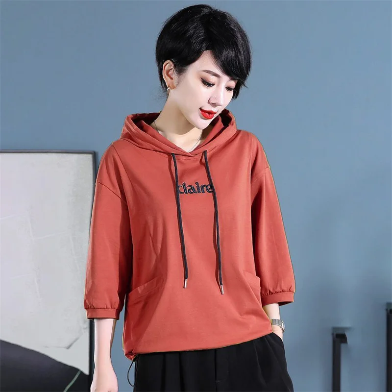 Spring Autumn Casual Hoodie 2024 New Drawstring Hooded Loose Women's Clothes Solid Colour Fashion Pullover Hoody Top Female