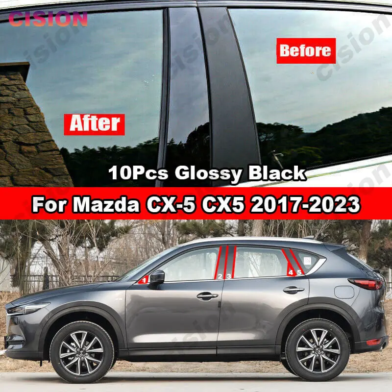 

Glossy Black Car Window Door Column BC Pillar Post Cover Trim For Mazda CX5 CX-5 2017-2023 Carbon Fiber Mirror Effect PC Sticker
