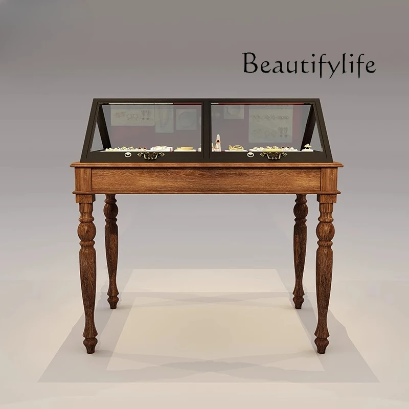 

Jade Jade Display Cabinet Ultra White Glass Wood Grain with Light Jewelry Cabinet Museum Display Cabinet Jewelry