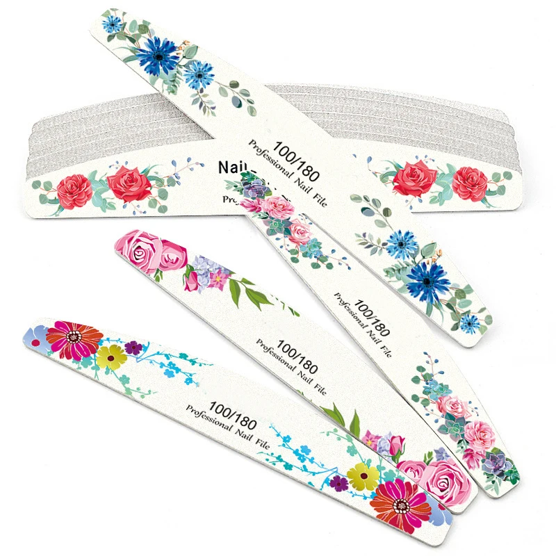10Pcs Lot Pro Flower Nail Files 100/180 Griting Wood Strong Sandpaper Emery Doub-Sided Nails Buffer Block File Art Nail Tools