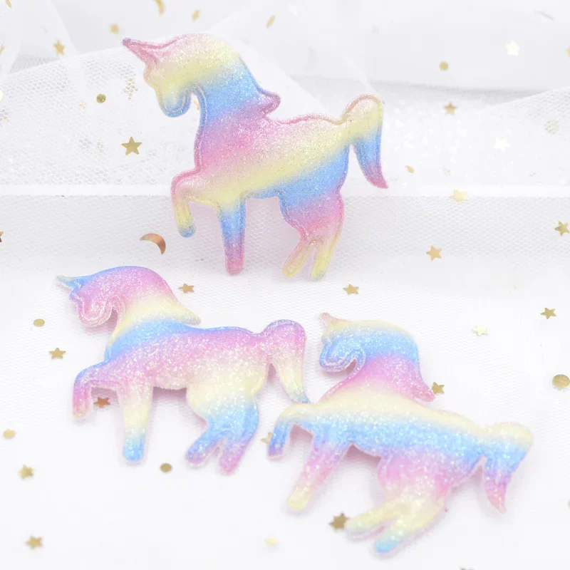 Upscale Glitter Iridescence Cartoon Unicorn Applique Padded Patches for DIY Happy Birthday Party Magical Dessert Gifts Decor