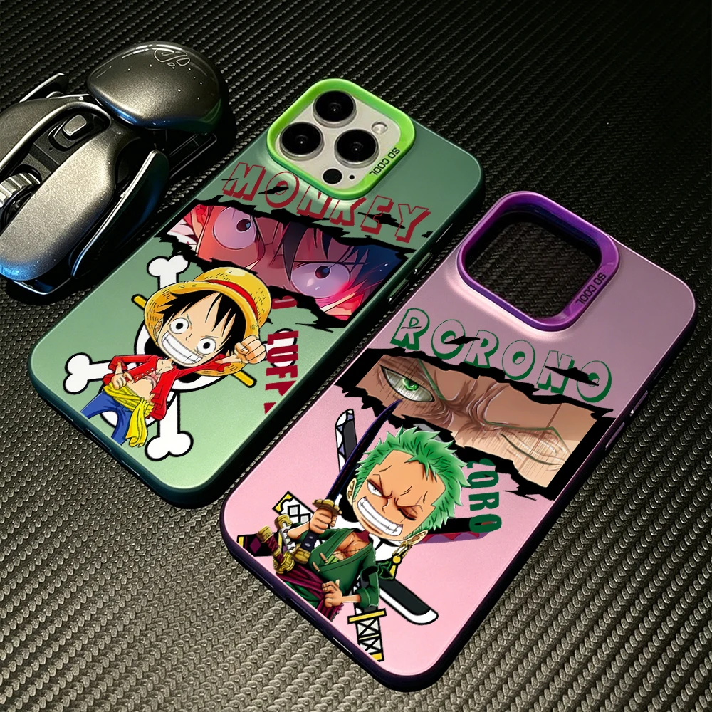 Cute Luffys Zoros Phone Case for iPhone 17 Air 16 16e 15 14 Plus 13 12 11 Pro Max X Xs XR 8 Colorful Silver Hard Cover
