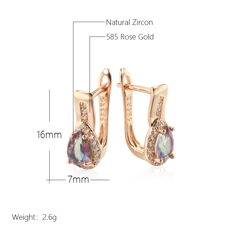 Kinel Luxury Water Drop Natural Zircon Drop Earrings for Women 585 Rose Gold Color Fashion Jewelry Party Daily Accessories