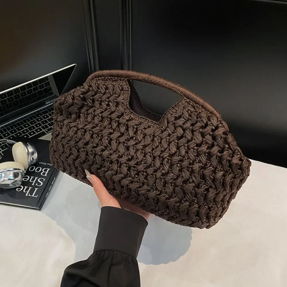 

Trendy Large Capacity Straw Bag Half-Moon Grass Woven Handbag Fashion Simple Summer Beach Bag Women