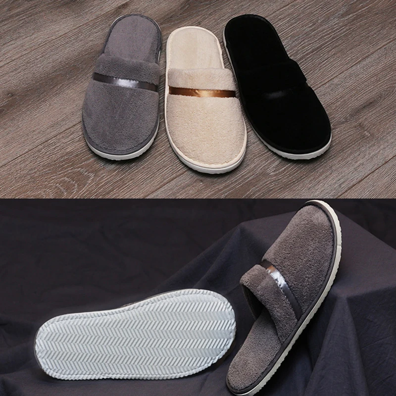 Hotel Slippers Non-slip Coral Fleece Slippers Sweat-absorbent Warm Slippers Home Guest Shoes Men Business Travel Passenger Shoes