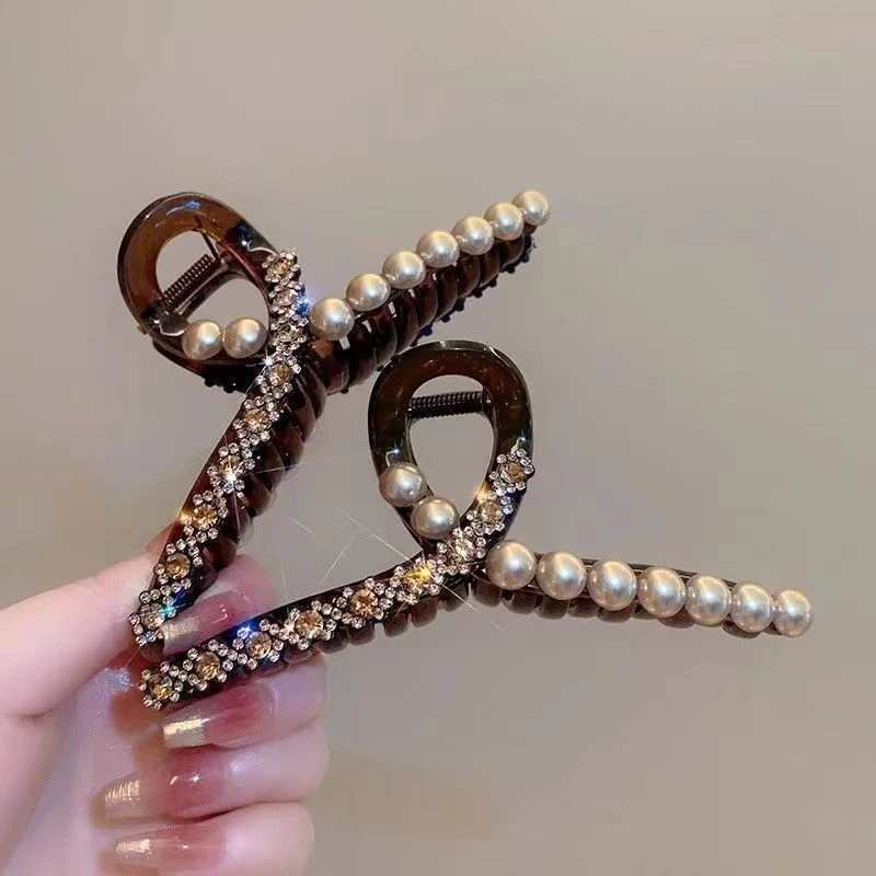 Pérola strass grampos de cabelo para mulheres e meninas, moda tubarão, acessórios para cabelo, jóias, 3 tamanhos