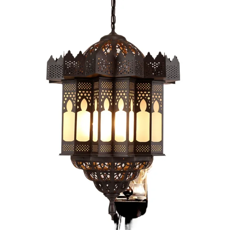 

American country chandelier European and American restaurant study bedroom light all copper glass pure copper light