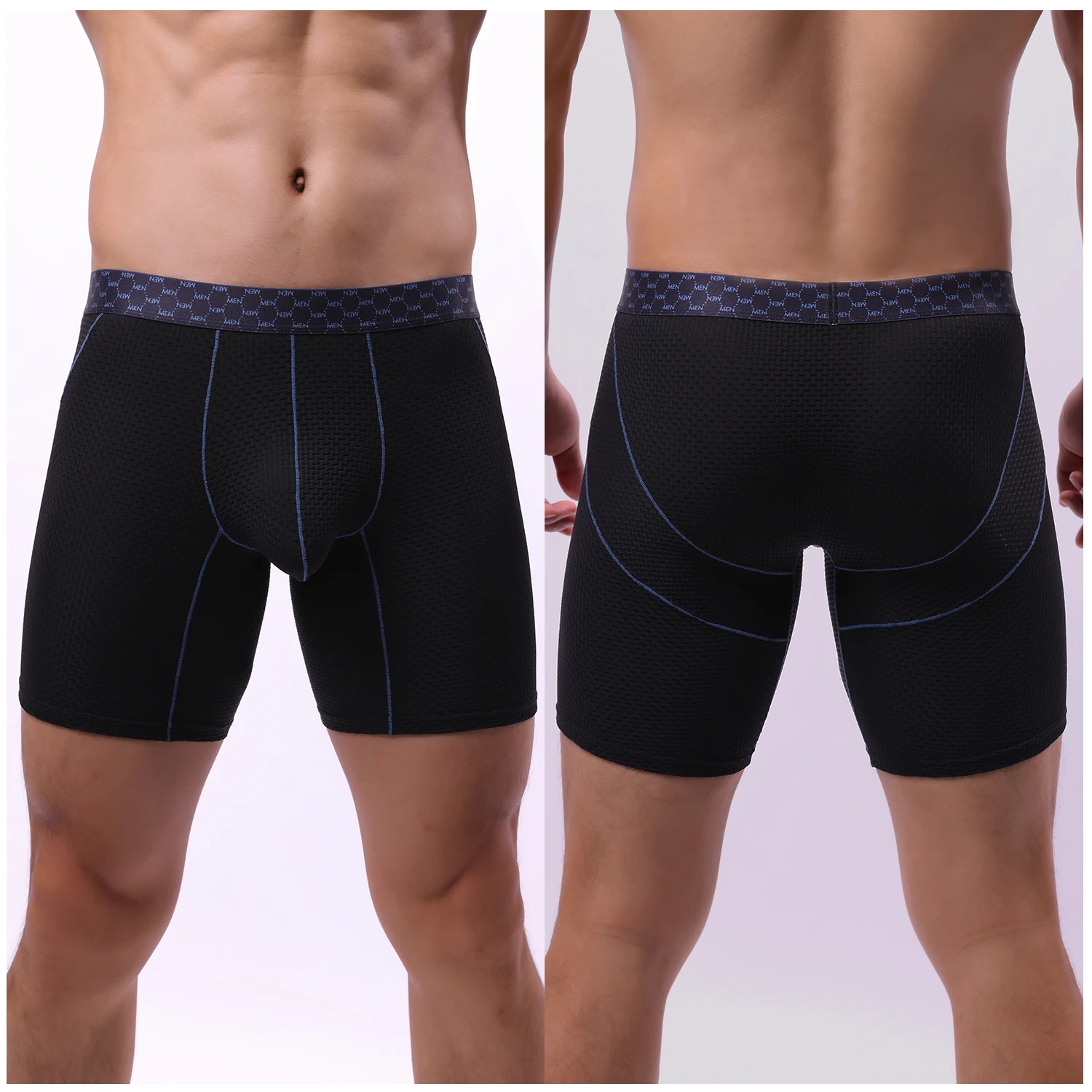 Calzoncillos tipo bóxer de seda helada de punto de gofre para hombre, bañadores de entrenamiento y gimnasio antirozaduras, ropa interior transpirable y de secado rápido