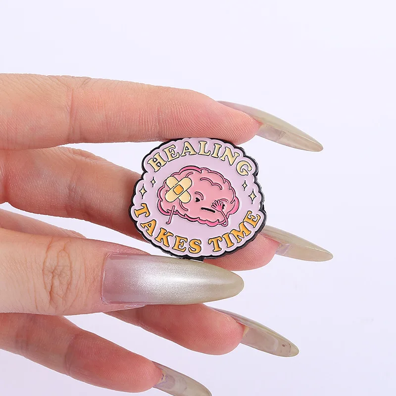 Creative Mentally Healing Club Pins Brooch Cartoon Brain Trauma Rainbow Badge Enamel Lapel Pin Accessory Collar Bag Hat Ornament