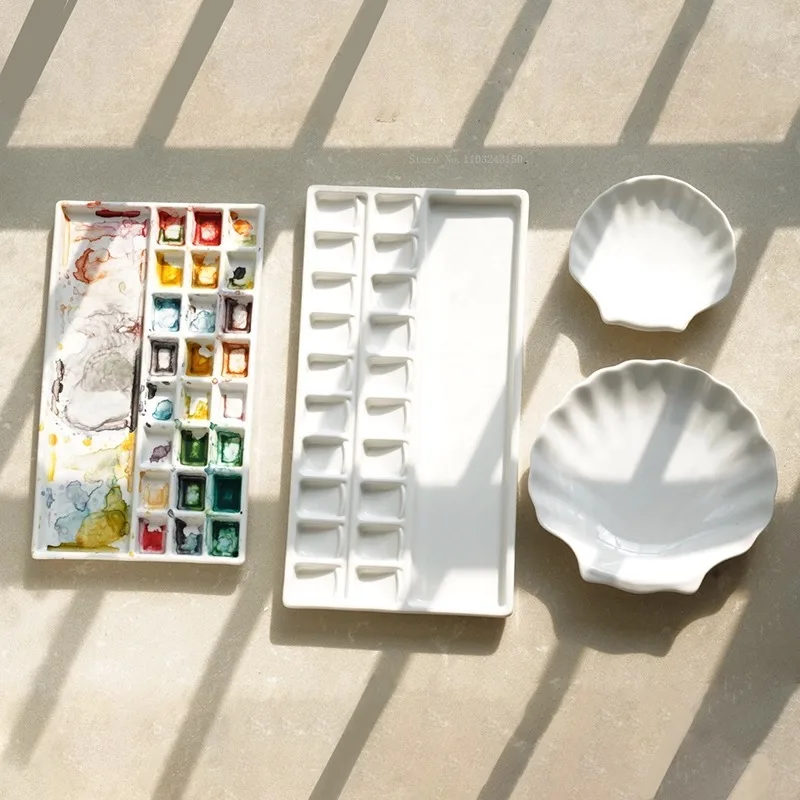 Ceramic Watercolor Palette/Wash Pen Bucket Art Supplies Student Oil Painting/Watercolor/Acrylic Pigment Palette Portable Tool